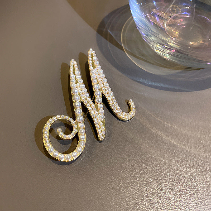 Inlaid Diamond Pearl Digital Flower Brooch French Light Luxury Elegant Pin Fashion Niche High-end Suit Accessory for Women