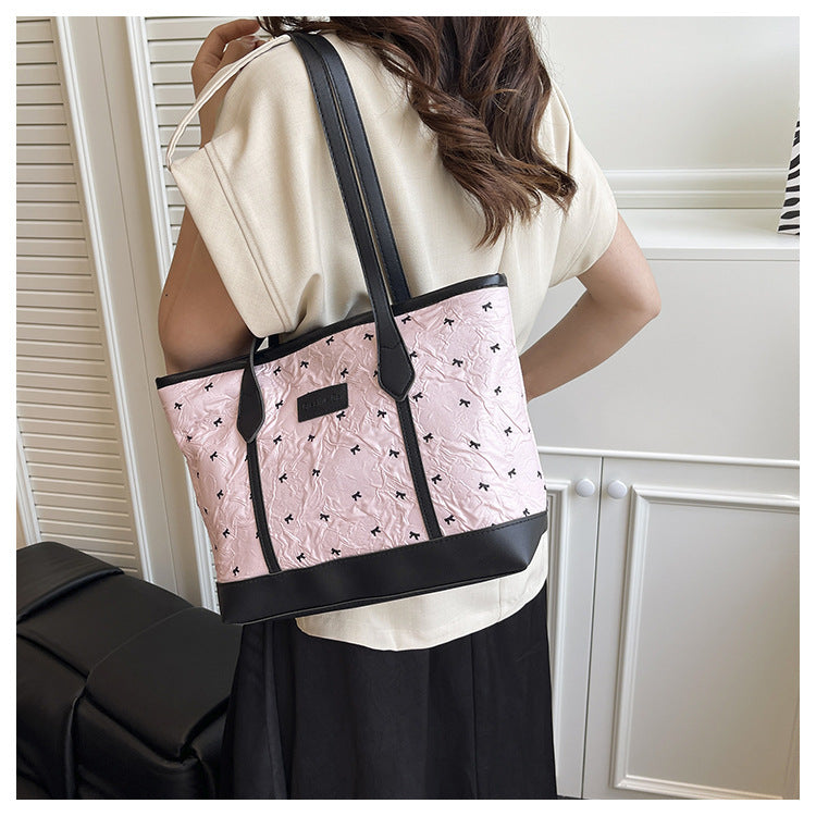 Class Commuting Tote Bag Large Capacity Heart Summer Stylish2025New style casual bowknot single shoulder underarm bag