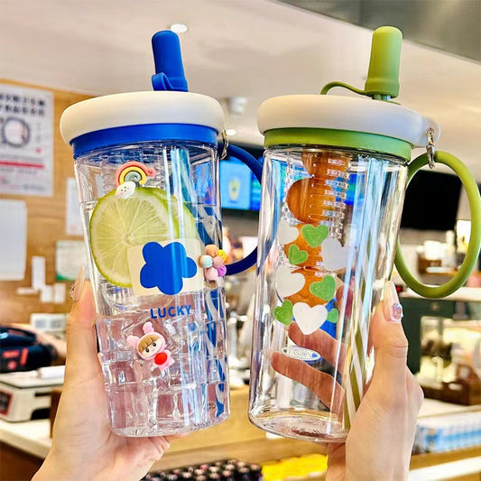 Water Cup for Girls, High Aesthetic Summer Cute Portable Ultra-light Self-contained New Style with Tea Infuser, Internet Celebrity Straw Space Cup