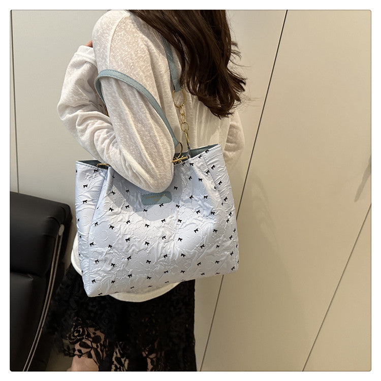 2025Trendy Fashion Bowknot Pleated Large Capacity New Casual Simple Commuter Single Shoulder Crossbody Underarm Bag for Women