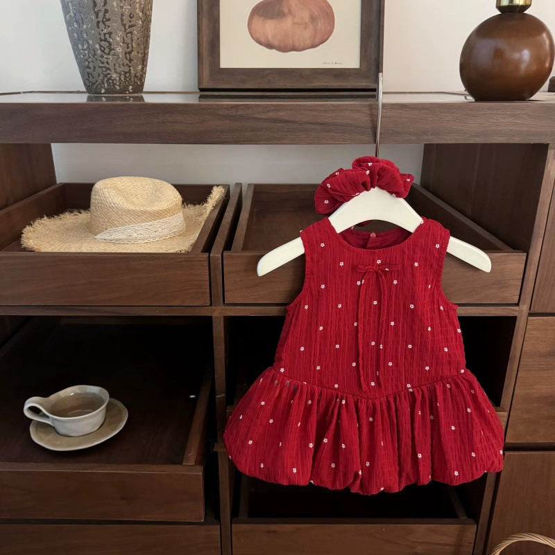 Little Salted Lemon baby Summer New Dress2025Girls' Embroidered Flower Bud Dress Stylish Baby Girl Tank Dress Trendy