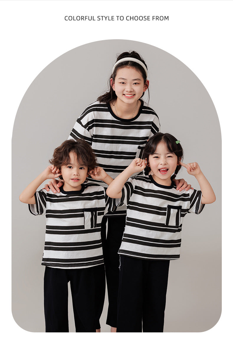 Parent-Child Cotton Homewear Summer Style Children's Short Sleeve Long Pants Set Cartoon Air Conditioning Clothing Sweat-Absorbing Printed Pajamas Couple Outfit