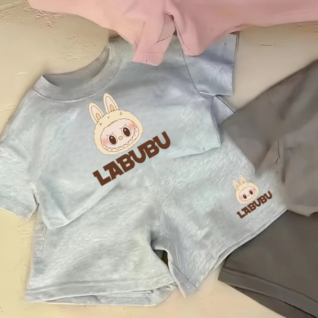 Cute Short Sleeve and Shorts Cartoon Fashion Casual Set for Boys and Girls, Loose Trendy Two-Piece Set for Toddlers and Kids
