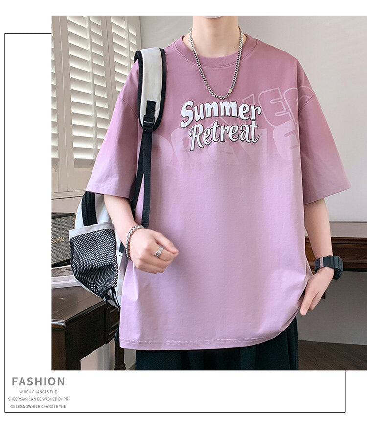 2025Summer new gradient color short sleeves t Men's Cool Loose Half Sleeve Shirt T Trendy Brand Crew Neck Casual T-Shirt