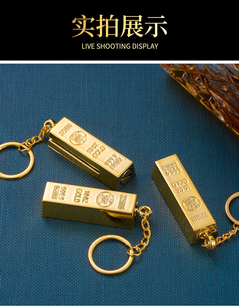 10,000 Matches Lighter Kerosene Outdoor Portable Keychain Gold Bar Shape Cigarette Lighter Men's Gift