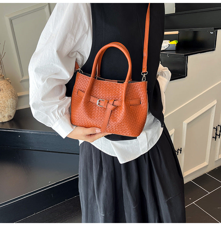Korean style Niche Sweet Girl Handbag2025New high-end vegetable basket woven bag single shoulder crossbody bag