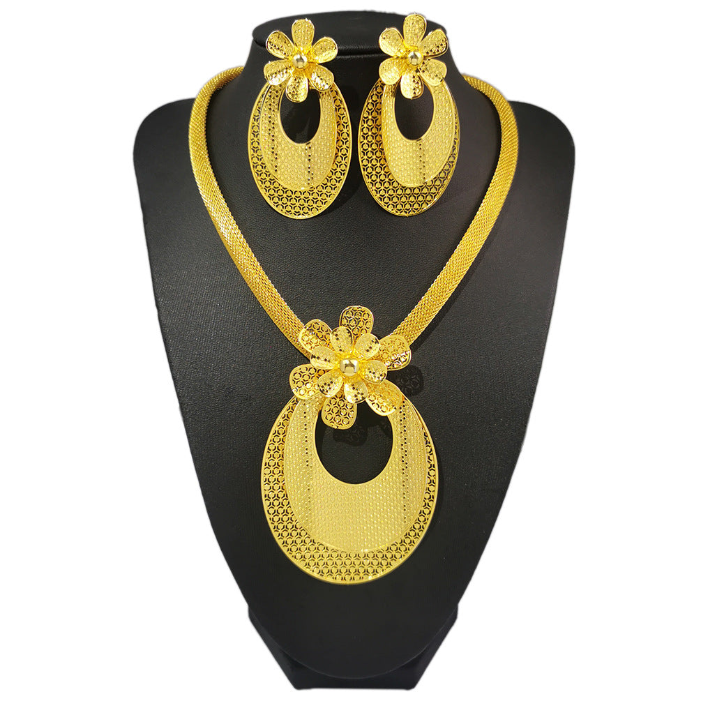 Various Dubai Sets for Women24K Gold Color Big Flower Pendant Necklace and Earrings Wedding Party African Set