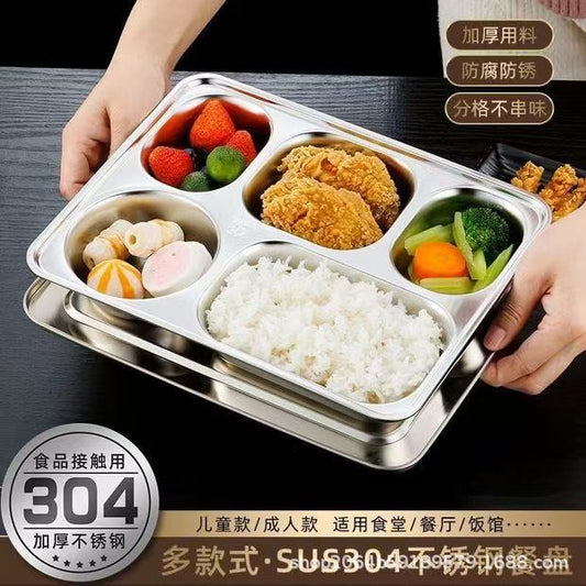 304Stainless Steel Compartmented Student Dinner Plate Thickened Canteen Dinner Plate Kindergarten Lunch Box Set Adult Meal Sharing