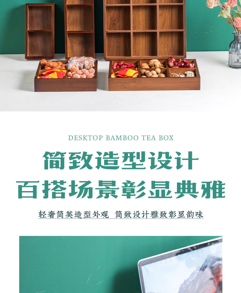 New Style Tea Brewing Tray with Four, Six, and Nine Grids for Fruit and Snacks, Bamboo Wooden Tray for Dried Fruits