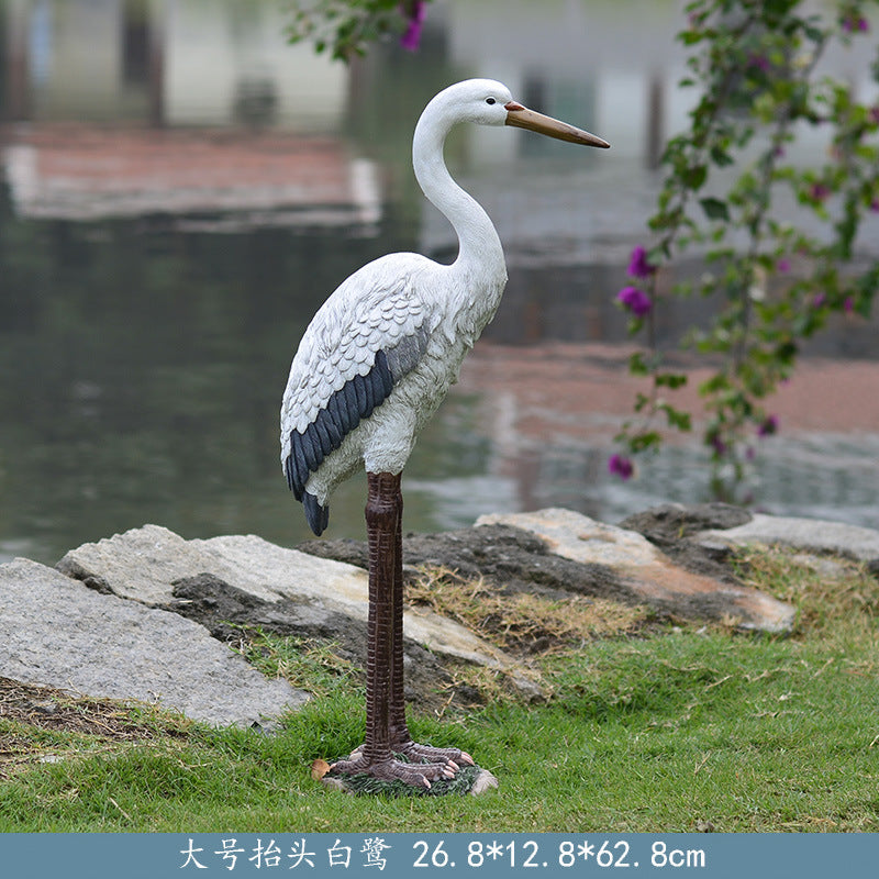 Outdoor Garden Imitation White Egret Fiberglass Ornament Home Courtyard Pool Rockery Resin Sculpture Floor Decoration