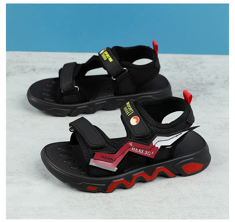 Boys' Fashion Sandals Summer New Children's Velcro Big Kids Student Sports Soft Sole Beach Shoes Non-Slip
