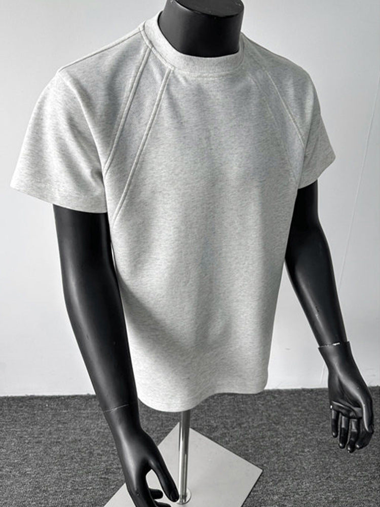cleanfit American Style Heavyweight Deconstructed Short Sleeve Men's Summer boxy Version T T-shirt Air Layer Patchwork Gray Top