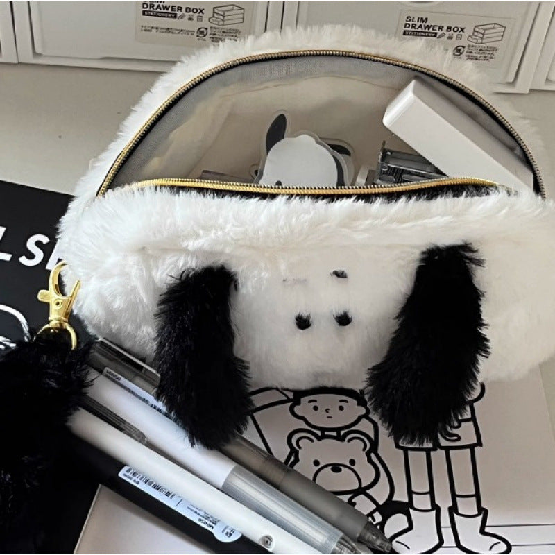 Student Stationery Bag Cream Color Junior High School Trendy Cute Korean Version White High-Value Pencil Case Plush Girly Canvas Free Shipping