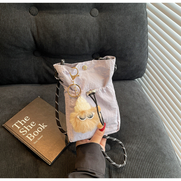 Internet celebrity ins Single Shoulder Crossbody Drawstring Small Bag2025Niche Fashion Lightweight mini Women's Nylon Phone Bag