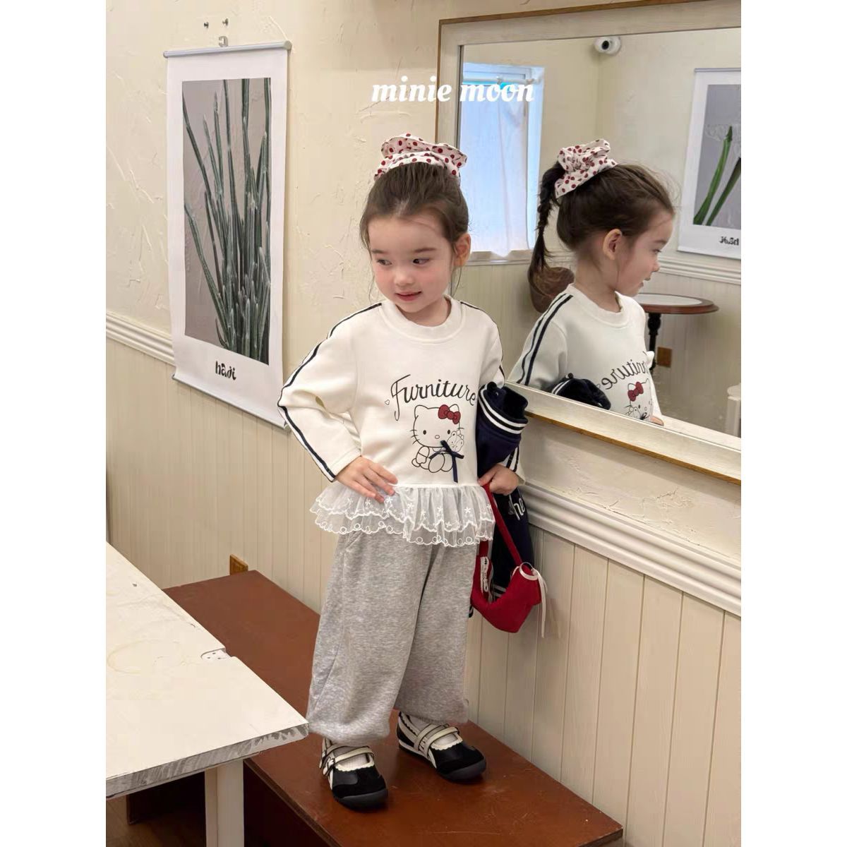 Sweet Little Chef Children's Clothing2025Autumn New Cute Girls' Toddler Outfit KT Cat Color Block Baseball Jacket Cartoon Sweatshirt Trendy