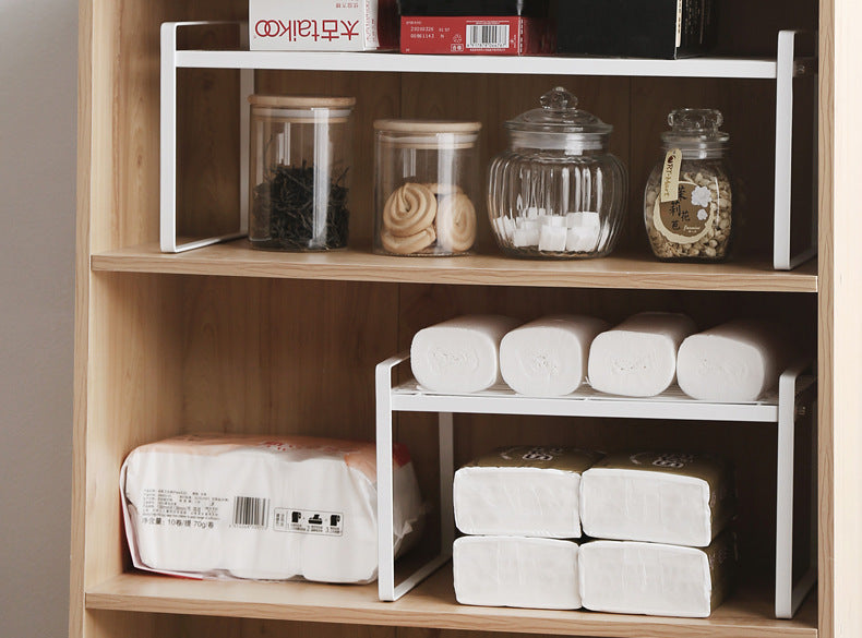 Cabinet Inner Layered Storage Rack Kitchen Countertop White Desktop Storage Rack Organizer Shelf for Seasonings, Bowls, Plates, and Cookware