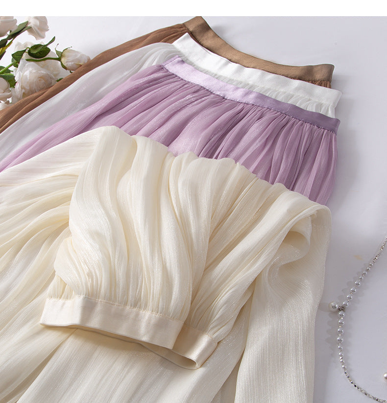 High-end Flowing Sheer Skirt for Women in Summer2025New Style Glassy Sheer Large Hem Mid-Length Draped a Women's pleated skirt