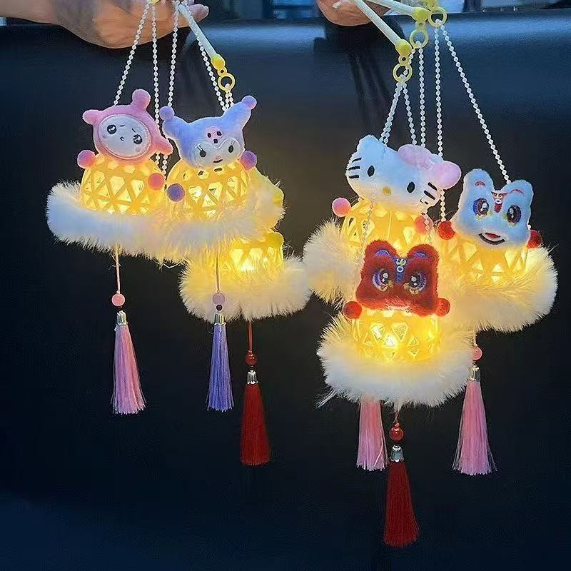 Wholesale Mid-Autumn Festival Gifts for Tourist Attractions and Night Markets, Small Merchandise Toys, Imitation Bamboo Woven Handheld Lighted Rabbit Lanterns