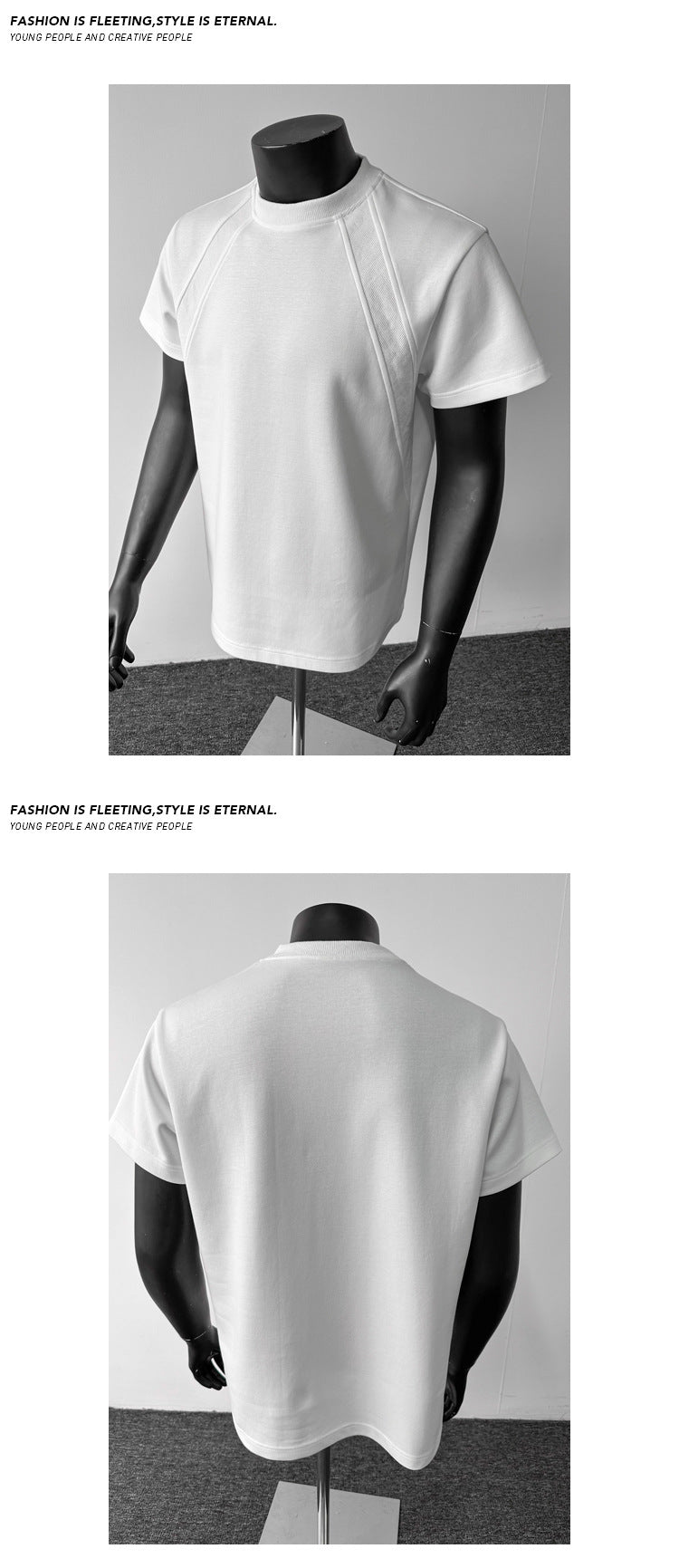 cleanfit American Style Heavyweight Deconstructed Short Sleeve Men's Summer boxy Version T T-shirt Air Layer Patchwork Gray Top