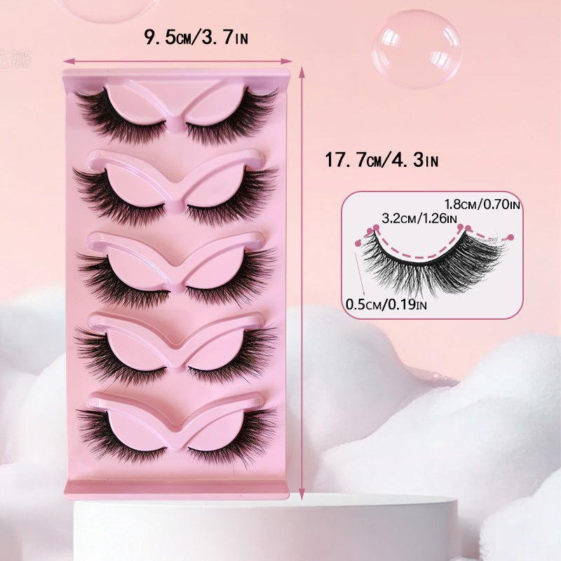 Cross-border shipping European and American style5Pair of Fox Series Slanted False Eyelashes Natural Style One-Piece Black Stem Cat Eye False Eyelashes