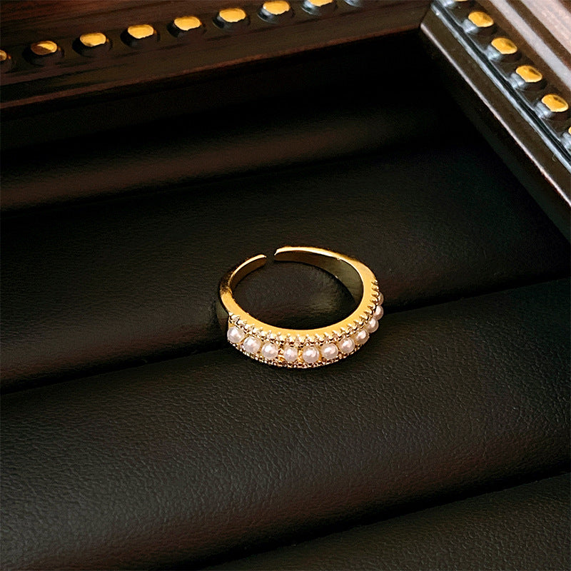 Real Gold Plated Baroque Pearl Tulip Flower Open Ring Korean Fresh Sweet Forest Style Light Luxury Jewelry
