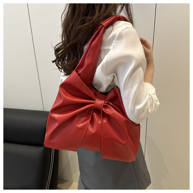 Korean Style Casual Underarm Women's Bag2025New Simple Bowknot Design Tote Bag Simple Handheld Shoulder Bag