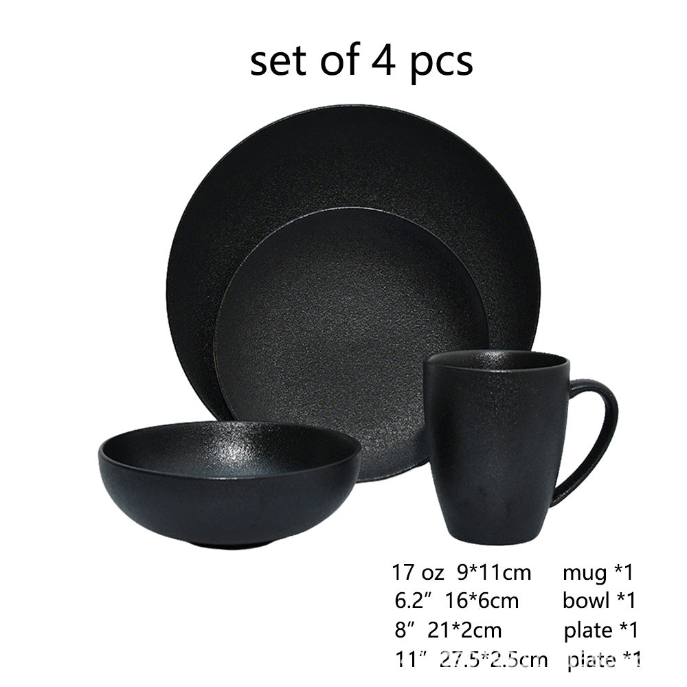 ceramic black plates bowl dinnerware Set of 4 set of 16Set