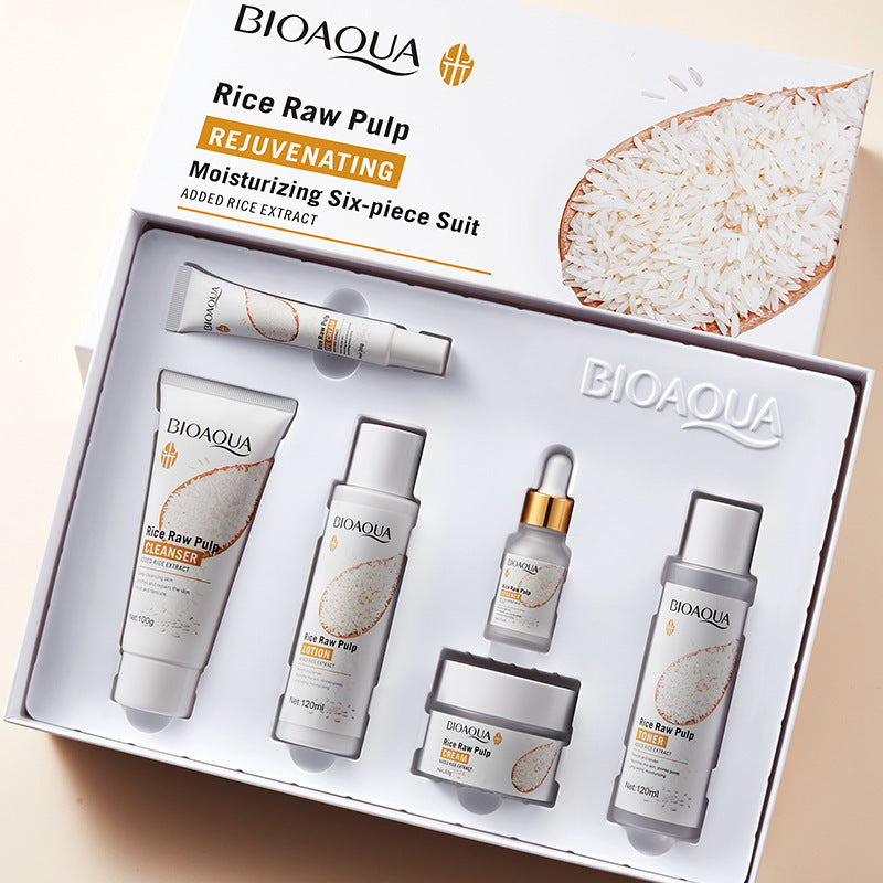 Full English Rice Skincare Set BIOAOUA Rice Puree Series Six-Piece Set Box Cross-Border Wholesale