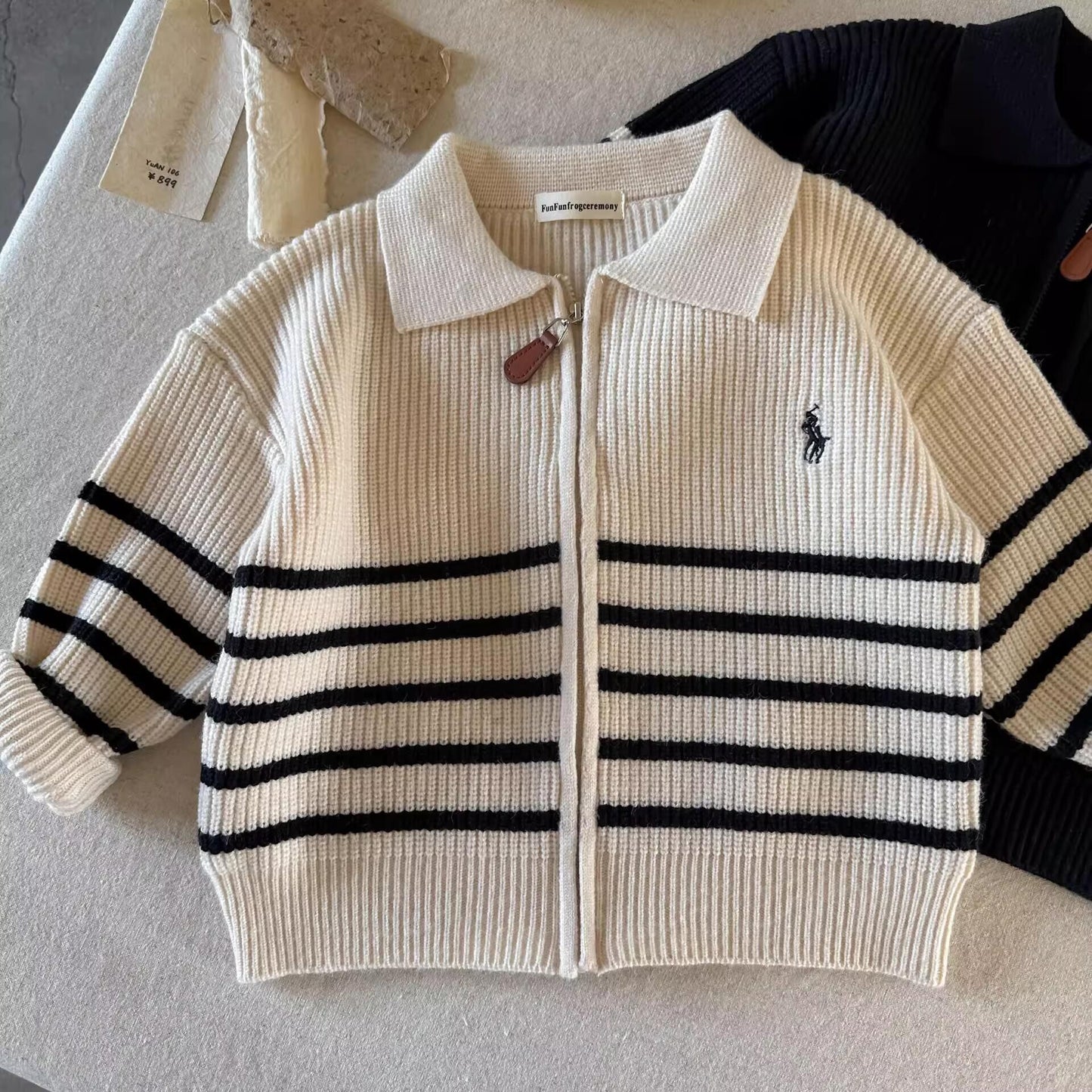 Children's Sweater2025Autumn Style Trendy Brand Boys' Striped Knitted Cardigan Baby Toddler Stylish Zipper Jacket Coat