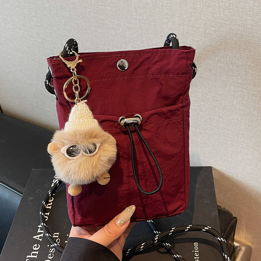 Internet celebrity ins Single Shoulder Crossbody Drawstring Small Bag2025Niche Fashion Lightweight mini Women's Nylon Phone Bag