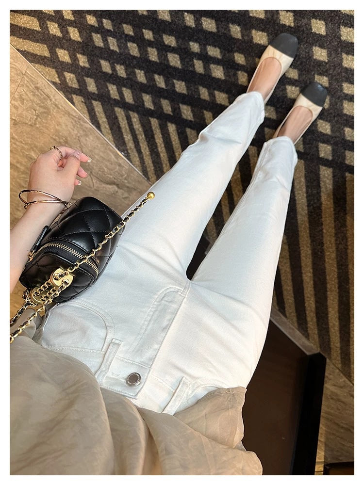 Thin and Soft Mask Pants！Summer Thin Jeans for Women Slimming Petite Nine-point Narrow Straight-leg Pants