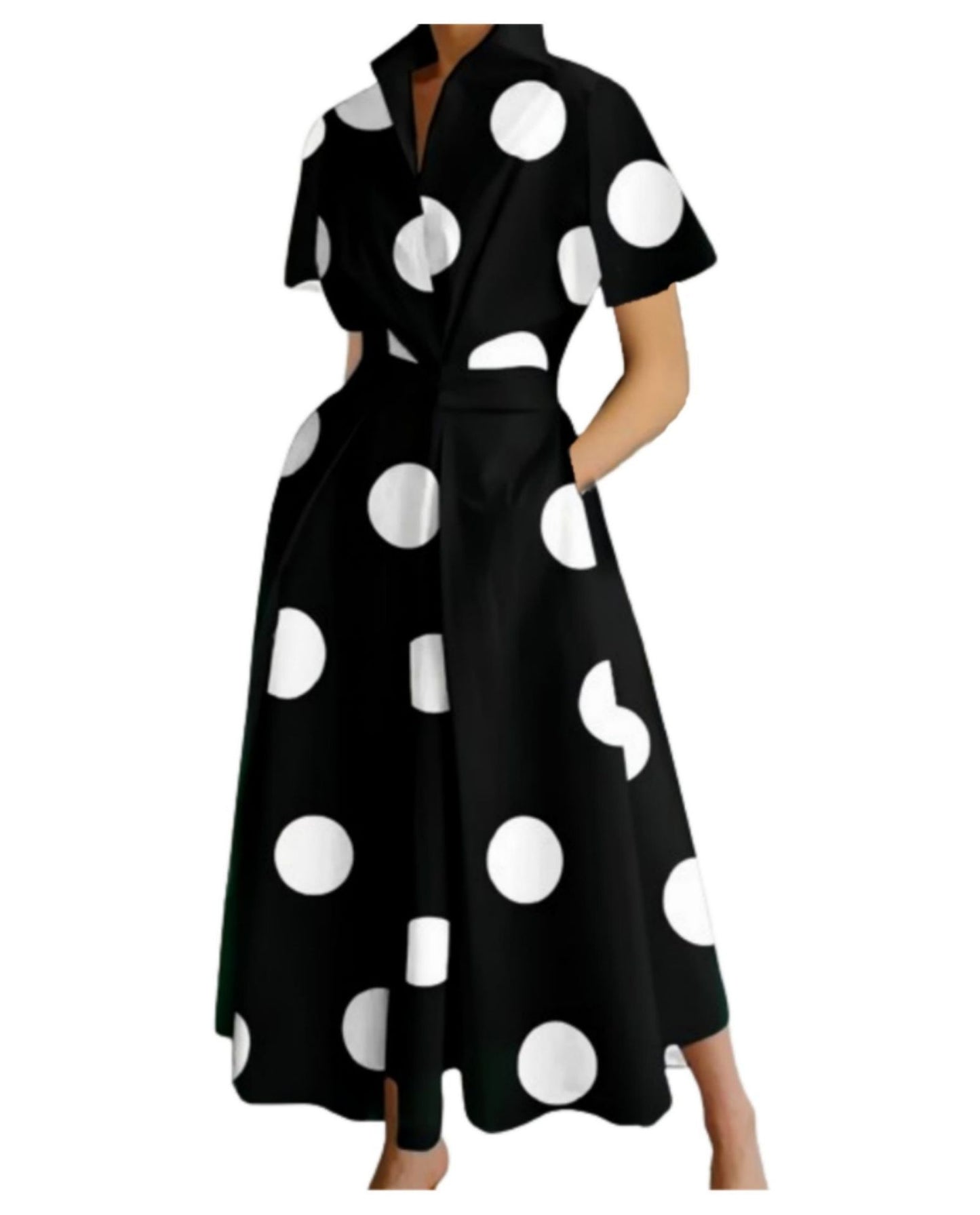 Cross-border New Style Foreign Trade Medieval Retro Plus Size Fashion POLO Loose Collar Wide Hem Women's Dress Wholesale