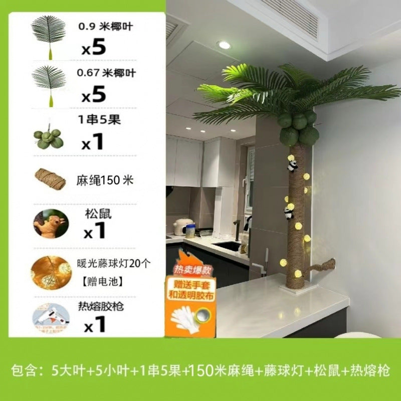 Artificial Coconut Tree Real Green Plant Coconut Fruit Leaves Pipe Decoration Sewer Cover Indoor Beautification Balcony Artificial Landscape