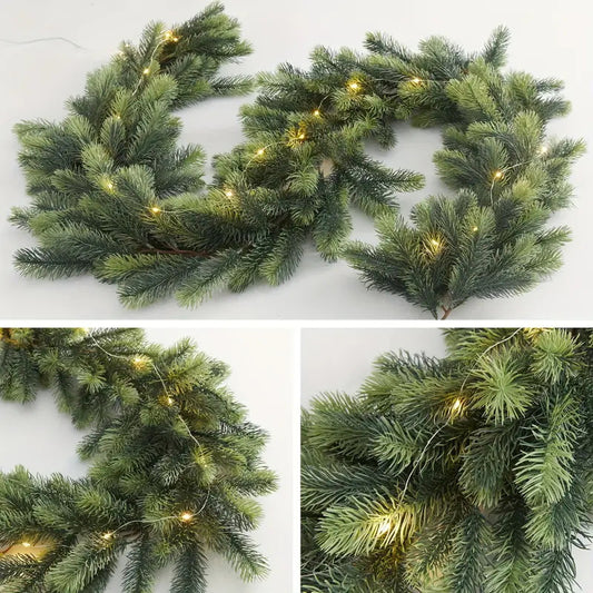 Artificial Pine and Cypress Wreath PE Encrypted Christmas Vine Artificial Christmas Tree Vine Leaves Pine Needles Door Hanging Christmas Decorations