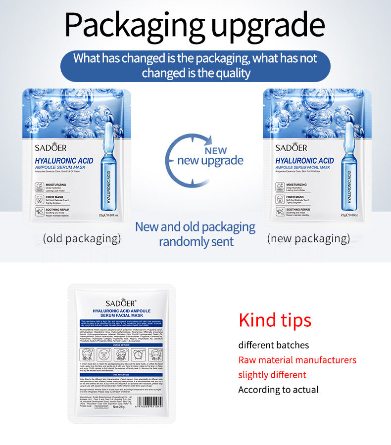 Full English Ampoule Essence Mask SADOER Hyaluronic Acid Hydrating Vitamin C Moisturizing Cross-Border Wholesale