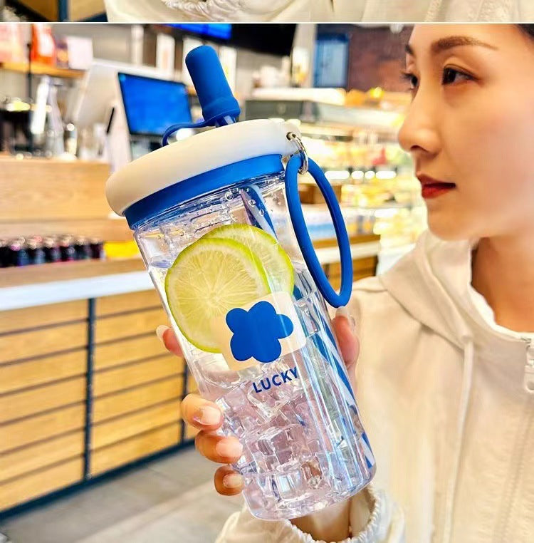 Water Cup for Girls, High Aesthetic Summer Cute Portable Ultra-light Self-contained New Style with Tea Infuser, Internet Celebrity Straw Space Cup