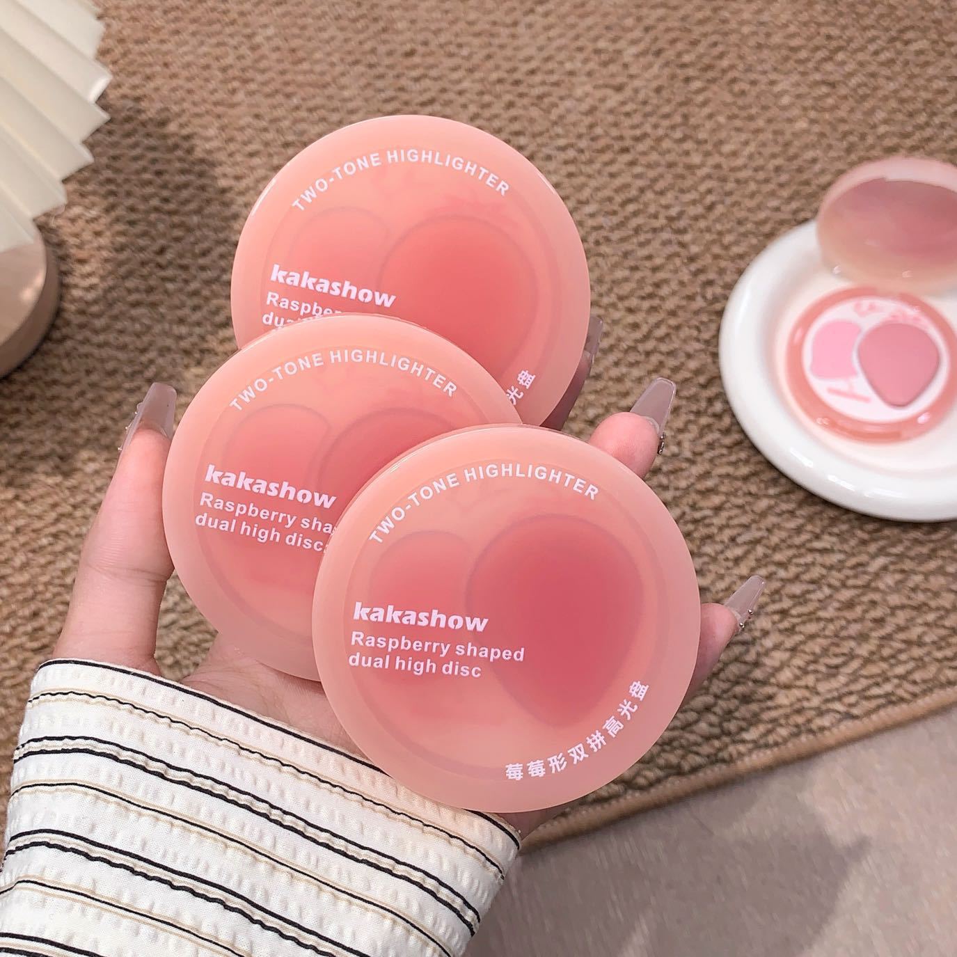 kakashow Raspberry-Shaped Dual Highlight Palette Low Saturation Cherry Blossom Pink Blush Eyeshadow Face Brightening Contouring C574