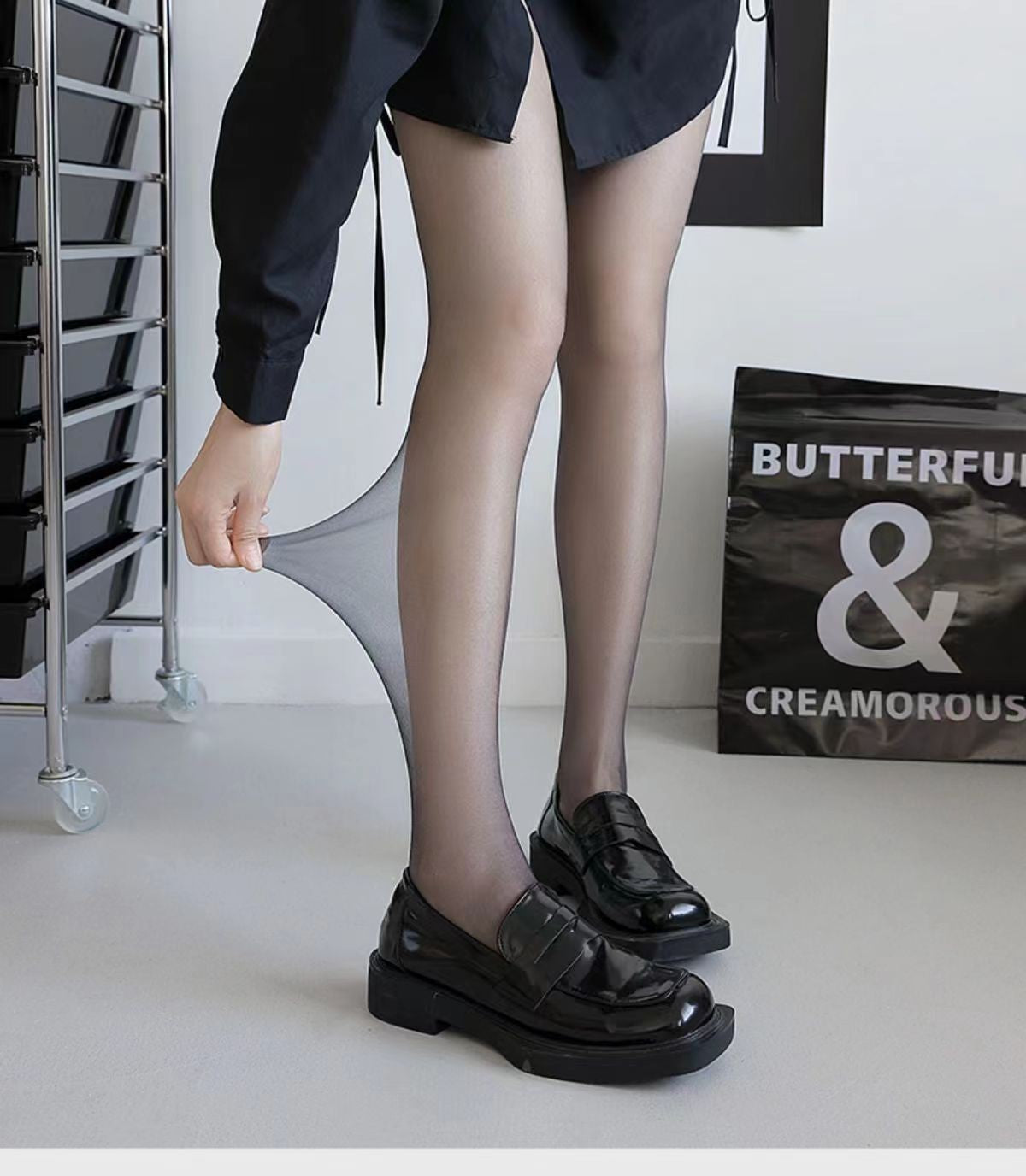 Women's Stockings Spring and Autumn Thin Anti-Snag Non-Slip Sexy0d Ultra-thin Black Silk Glossy Leg Artifact Black Pantyhose