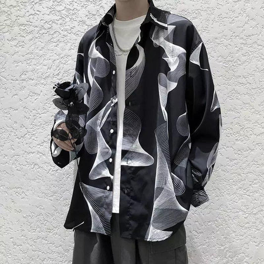 Autumn Hong Kong Style Cool Long Sleeve Shirt for Men Dark Style Design Top Youth Casual Loose Shirt