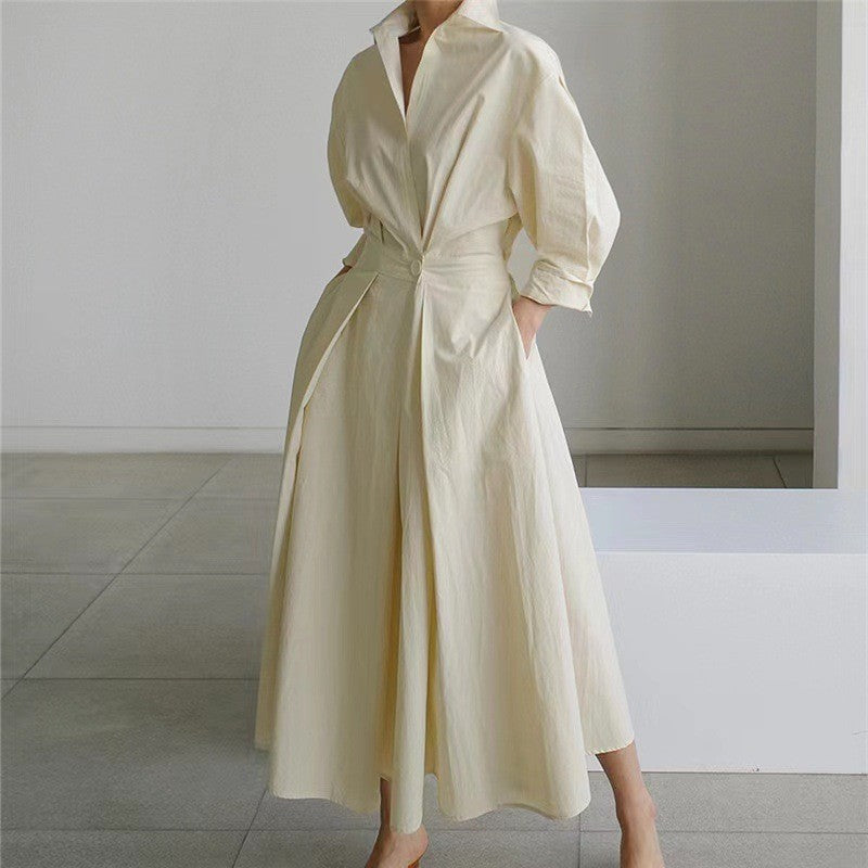 Cross-border New Style Foreign Trade Medieval Retro Plus Size Fashion POLO Loose Collar Wide Hem Women's Dress Wholesale