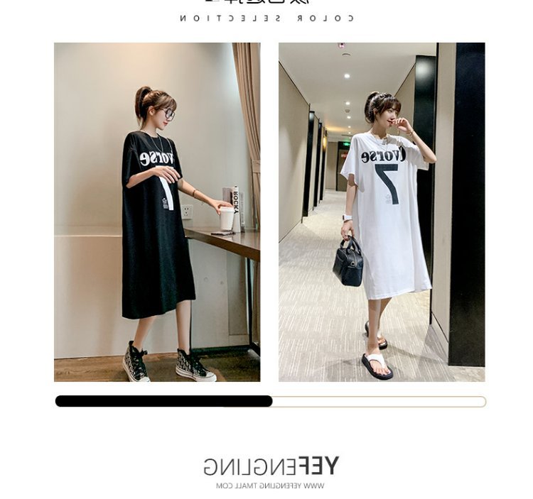 Summer Korea200Jin Fat mm Dress Women's Long Backless Loose Maxi Dress Plus Size Short Sleeve Maternity T T-shirt Skirt