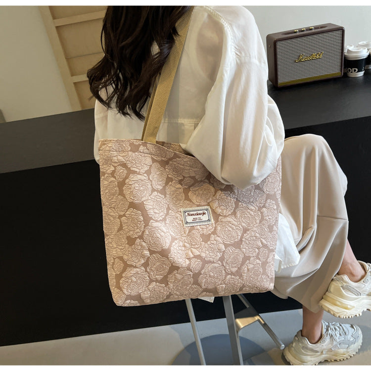 South Korea ins Unique Canvas Bag2024New Fashion Commuting Tote Bag Female College Student Class Shoulder Bag