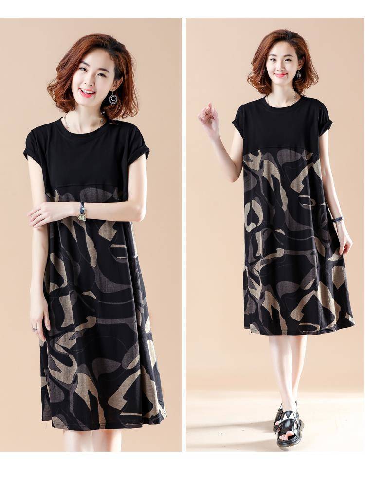 Plus Size Women's Loose Fit Clothing MM Mid-length printed camouflage patchwork short-sleeve dress for women2021Summer Clothing