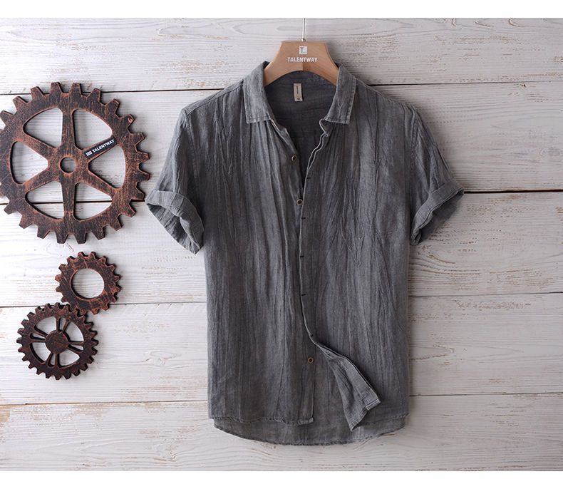 Japanese Retro Linen Short Sleeve Shirt Men's Summer Casual Thin Breathable Loose Half Sleeve Cotton Linen Shirt