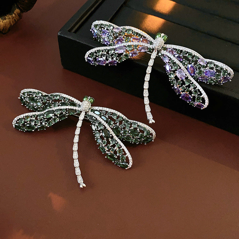 Green Zircon Hollow Dragonfly Brooch Light Luxury High-end Sense Elegant Brooch Fashion Unique Design Sense Accessories Wholesale