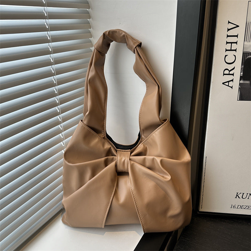 Korean Style Casual Underarm Women's Bag2025New Simple Bowknot Design Tote Bag Simple Handheld Shoulder Bag