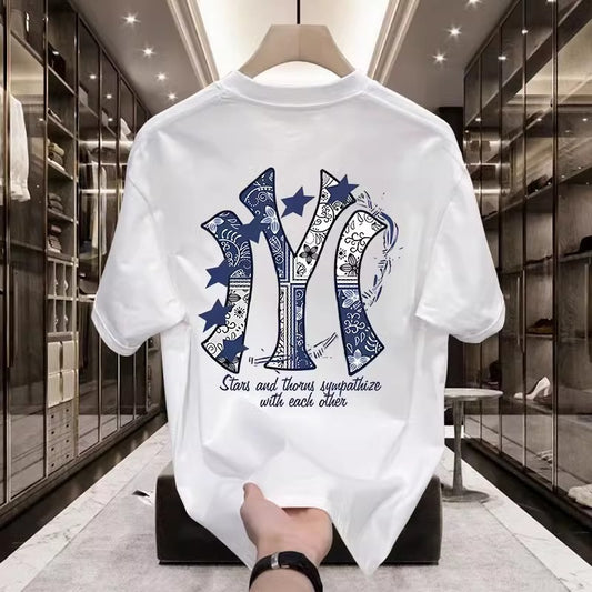 Summer new high-end pure cotton men's Korean style casual versatile crew neck short sleeve T Trendy Brand Light Luxury Handsome Men's Clothing