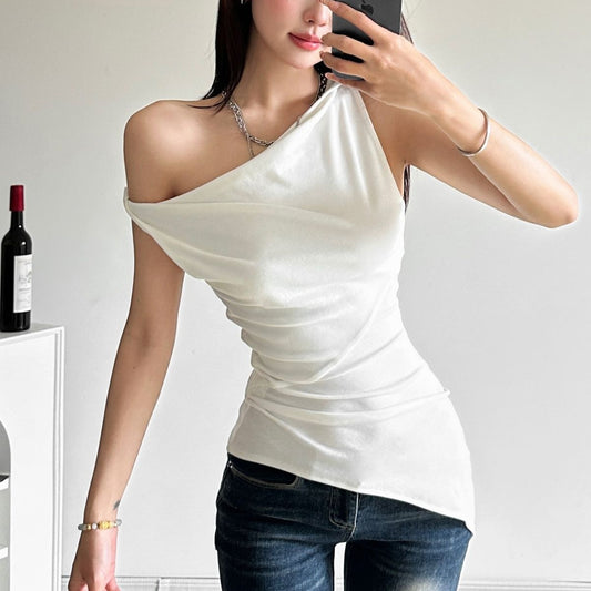 Women’s Multi-wear Collarbone Thin Shoulder T-shirt Summer