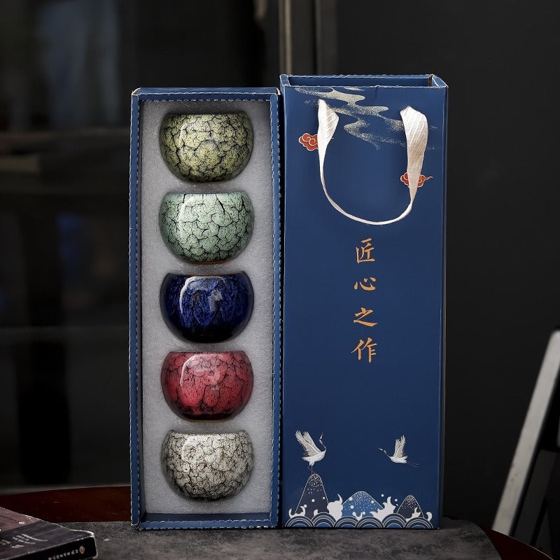 Kiln Change Five Elements Cup Kung Fu Tea Cup Large Capacity Exclusive Master Cup Tasting Cup Tea Bowl High-end Commemorative Tea Cup Gift Box
