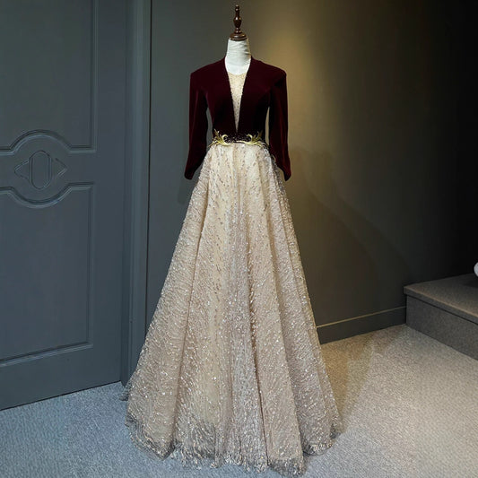 High-end chorus performance dress for women long gown2025New Elegant Host Evening Dress with High-End Feel for Ethnic Vocal Music